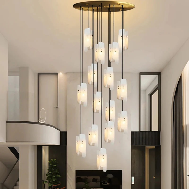 Scandinavian Style Spanish Natural Cloud Full Copper Stone Chandelier for Staircase Living Room Pendant Lamp Home Lobby Decor