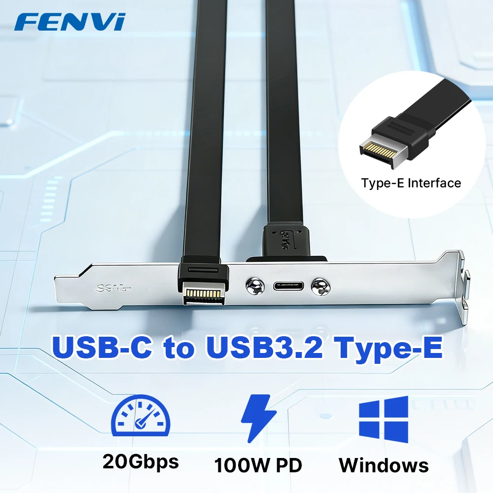 FENVI Type-E to USB-C 20Gbps Female Adapter Cable USB3.2 Converter Front Panel For 4K Video 100W PD Extension Wire Cable 30/50CM