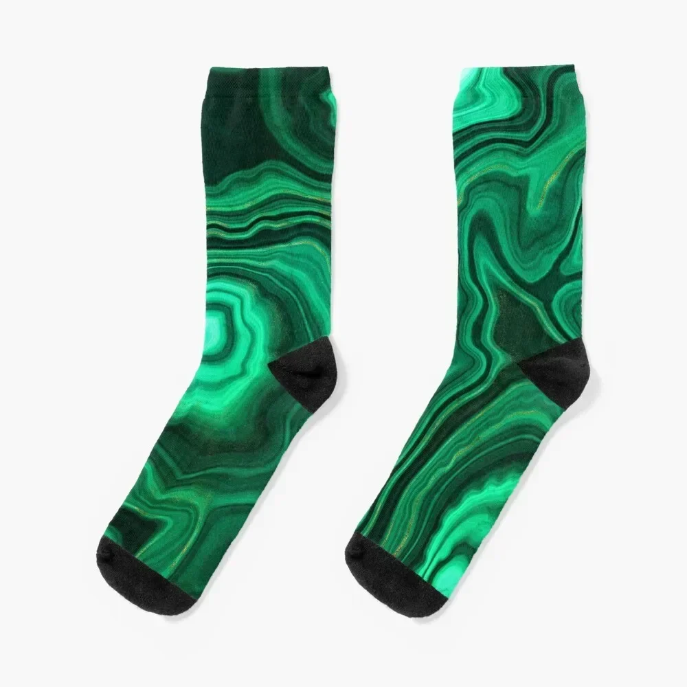 

Malachite Green Faux Marble with Gold Veins III Socks hiking sports stockings Socks Woman Men's