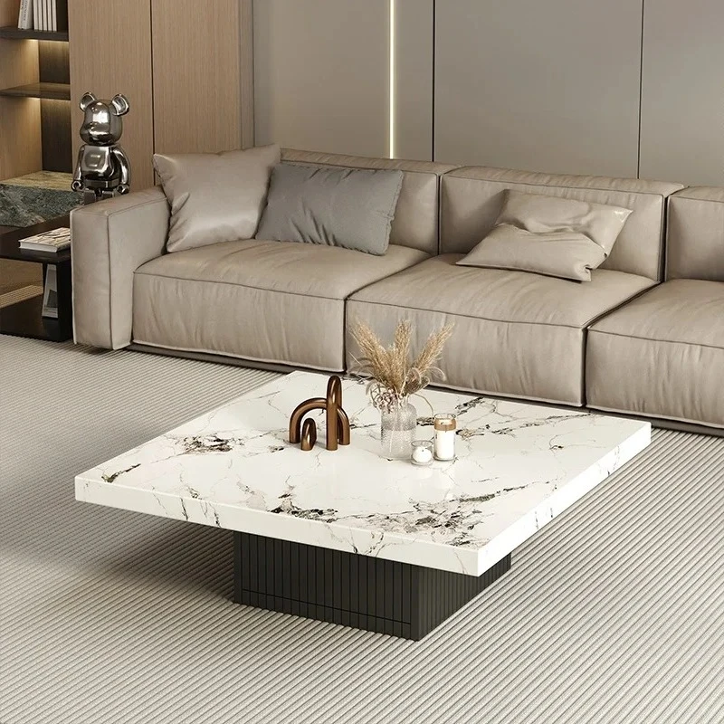 طاولة قهوة إيطالية فاخرة خفيفة من بلاطة الصخور طاولة قهوة رخامية فرنسية طاولة قهوة إبداعية حديثة وبسيطة مع أدراج Y16 #3