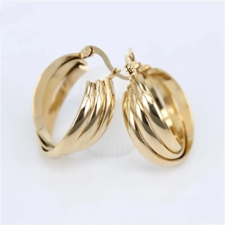 Fashion 3 Tones Rose Gold Stainless Steel 20mm Ear Hoop Huggie Earrings Modern Accessories Gold C Shape Ear Circle Big Earring