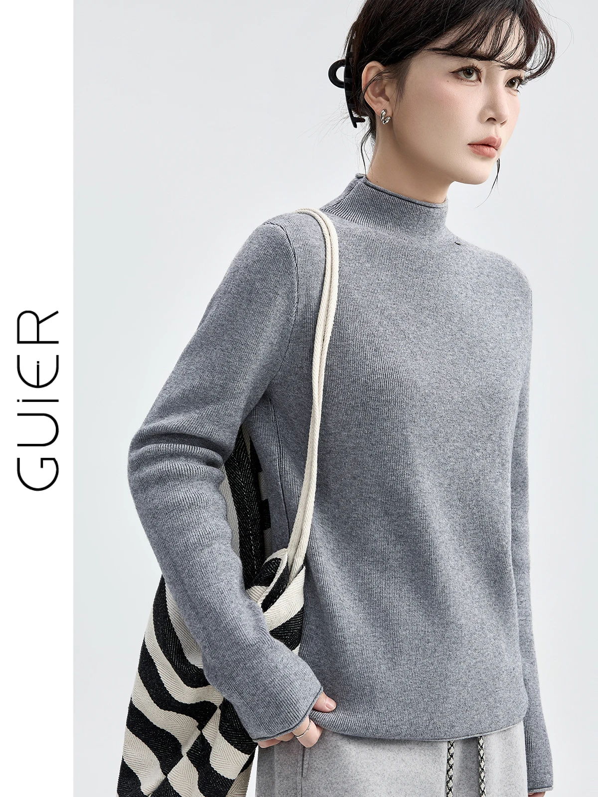 

Guier Women's Fce Lined Knitwear Casual oulder Length f High Collar Winter Top Sli Versatile Base Layer irt