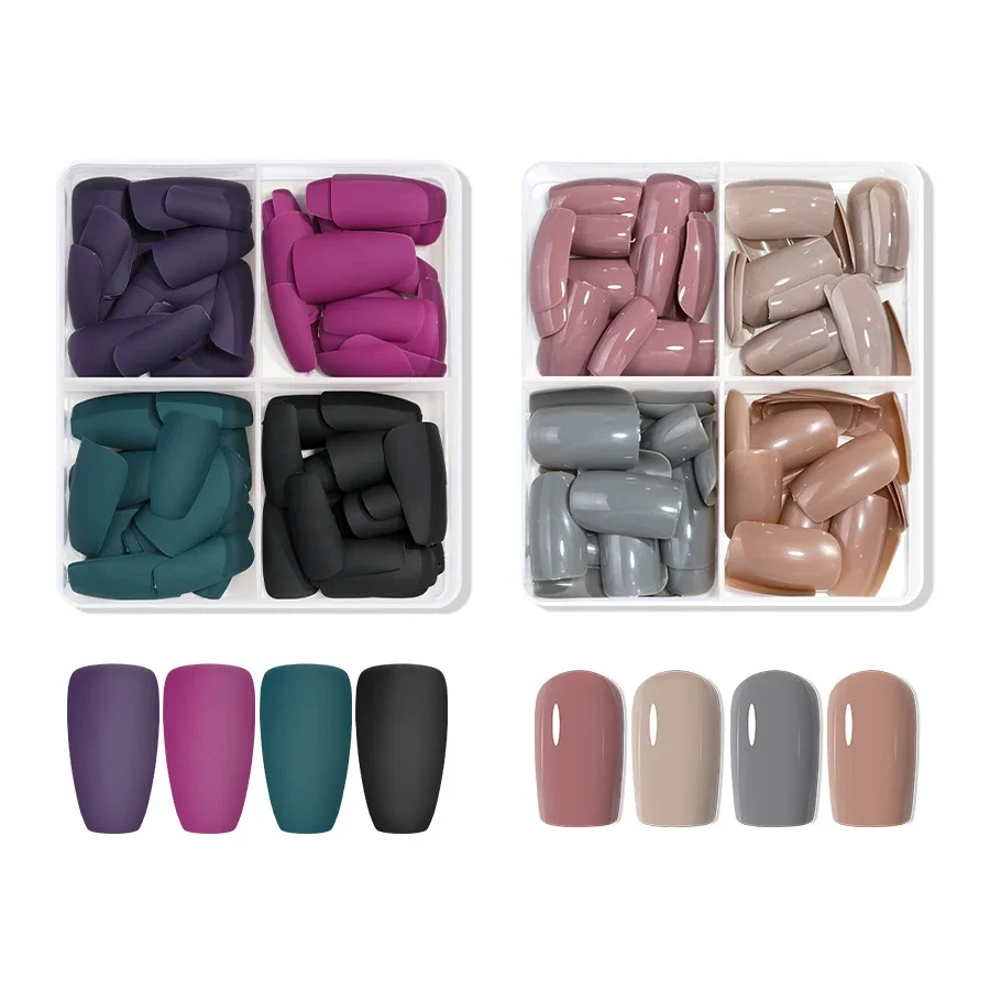 96 قطعة من الأظافر المزيفة ذات الغطاء الكامل القصير بلون سادة غير لامع، سهلة الاستخدام، أطراف أظافر وهمية للتقليم السريع