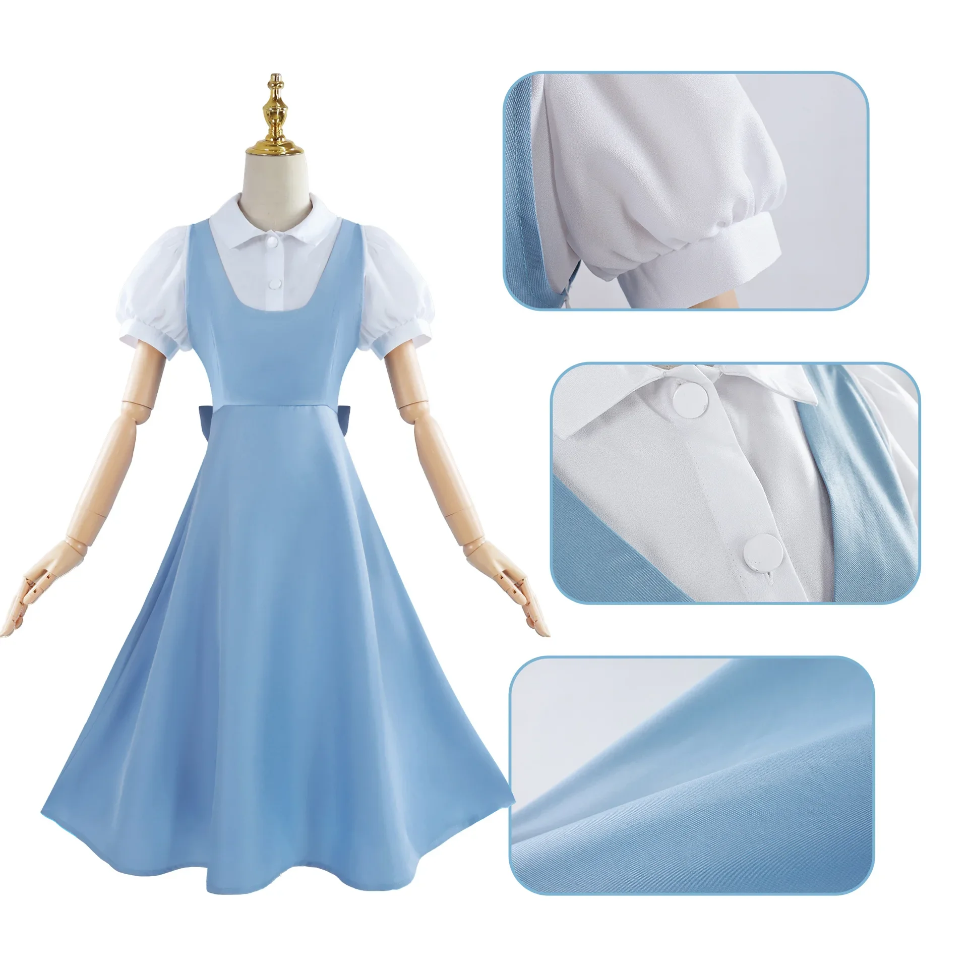 زي دي كوسبلاي أنيمي رانما أكاني T/h pour Femme Adulte، Belle Robe Bleue، Uniforme de Jeu en Plis، Tenue de ixd'Halloween I