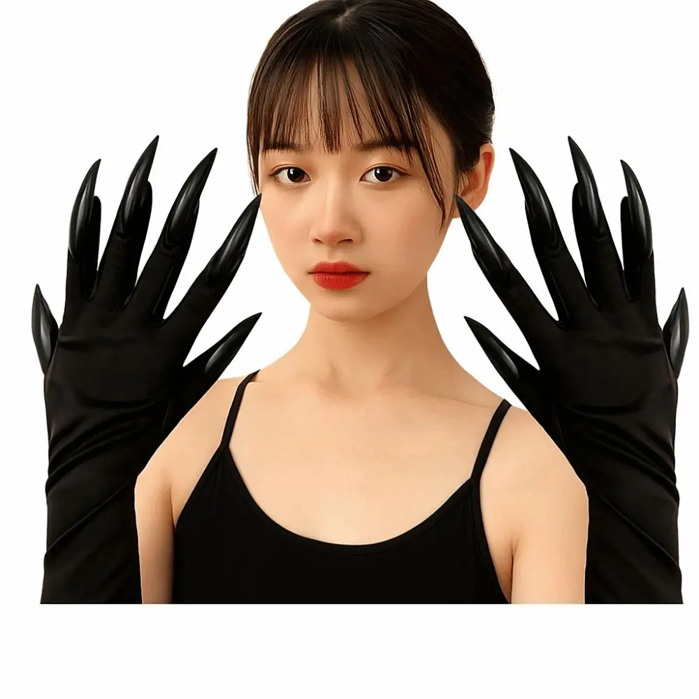 Black Halloween Makeup Black Nail Gloves Elastic Full Finger Ghost Cat Demon Paw Gloves Funny Women Long Mittens Women
