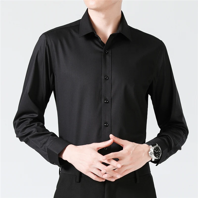 

Shirt Fashion Classic Basic Casual Summer New Men Solid Color Business Men Clothes Streetwear Slim White Long Sleeve Shirt