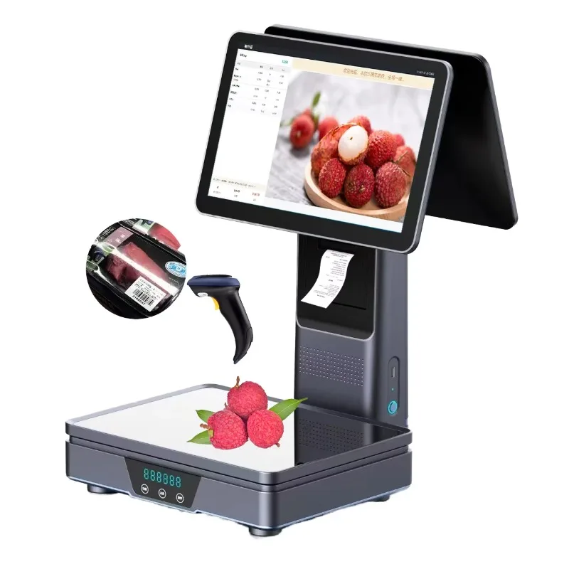 15.6-inch Dual Screen Digital Scale All-in-One POS System Cash Register Smart Terminal Built-in Printer Wi-Fi 6 (802.11Ax) ISEE