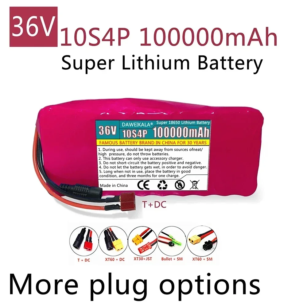 

100% original 36V battery 10S4P 100Ah battery pack 500W high power battery 42V100000mAh Ebike electric bicycle BMS+42V2A charger