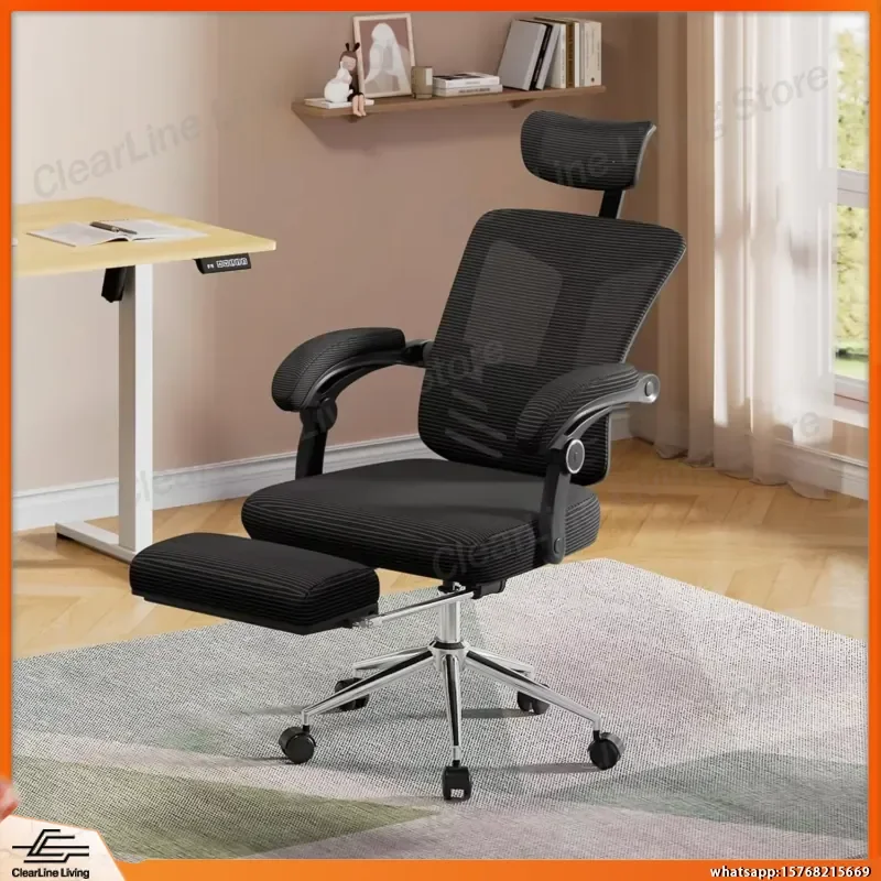 Cadeira de Escritório Ergonômica em Malha com Apoio para os Pés, Altura Ajustável, Suporte Lombar, Cadeira Reclinável para Computador para Pessoas Gra