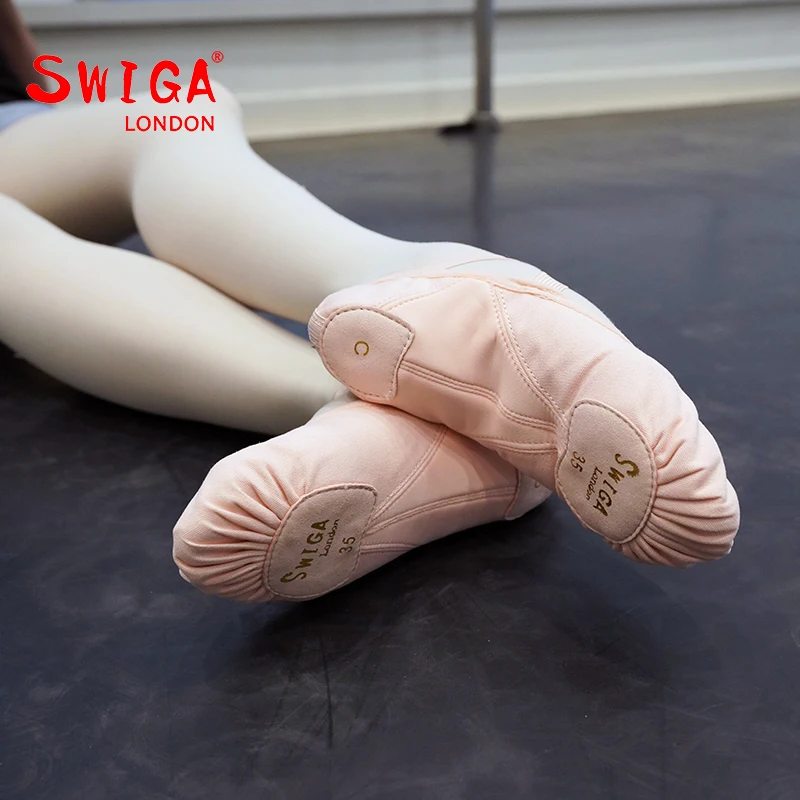 Swiga Canvas Patchwork Dance Shoes with Slightly Elastic Soles and No Laces, Ballet Practice Shoes