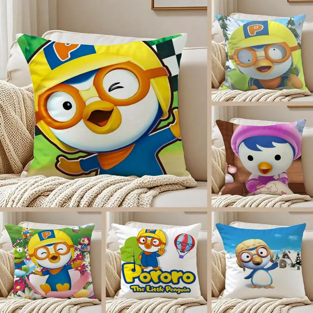 P-pororo the Little Penguin Cushion Cover Silky Short Plush Sofa Pillow Cover Hidden Zipper Soft Dustproof Case for Home Decor
