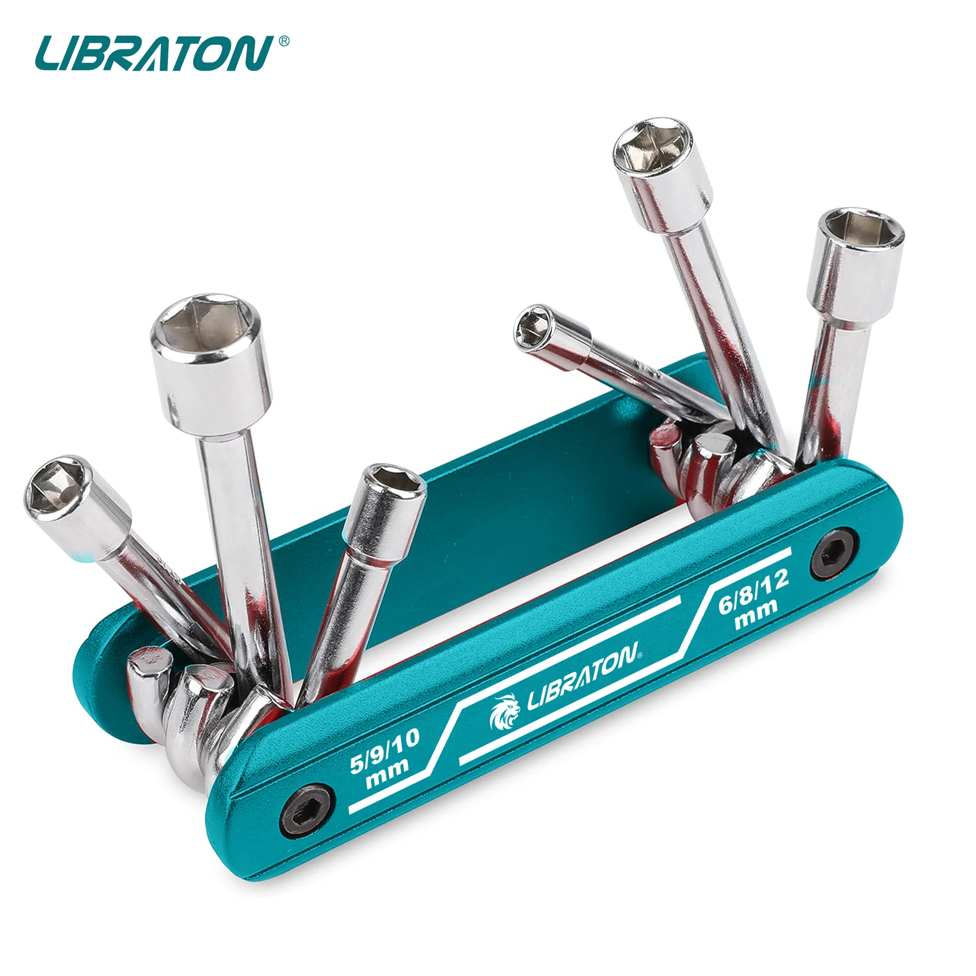 LIBRATON 6 in 1 Folding Nut Driver Metric Portable Hex Nut Driver Set with Premium Aluminum Handle for Auto Repairing