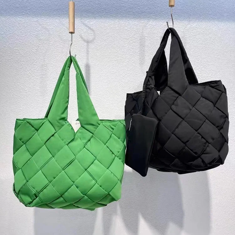 Trendy Large Capacity Women's Bag  Korean Style Space Cotton Woven Handbag Single Shoulder Mother-Child Tote Bag New Model
