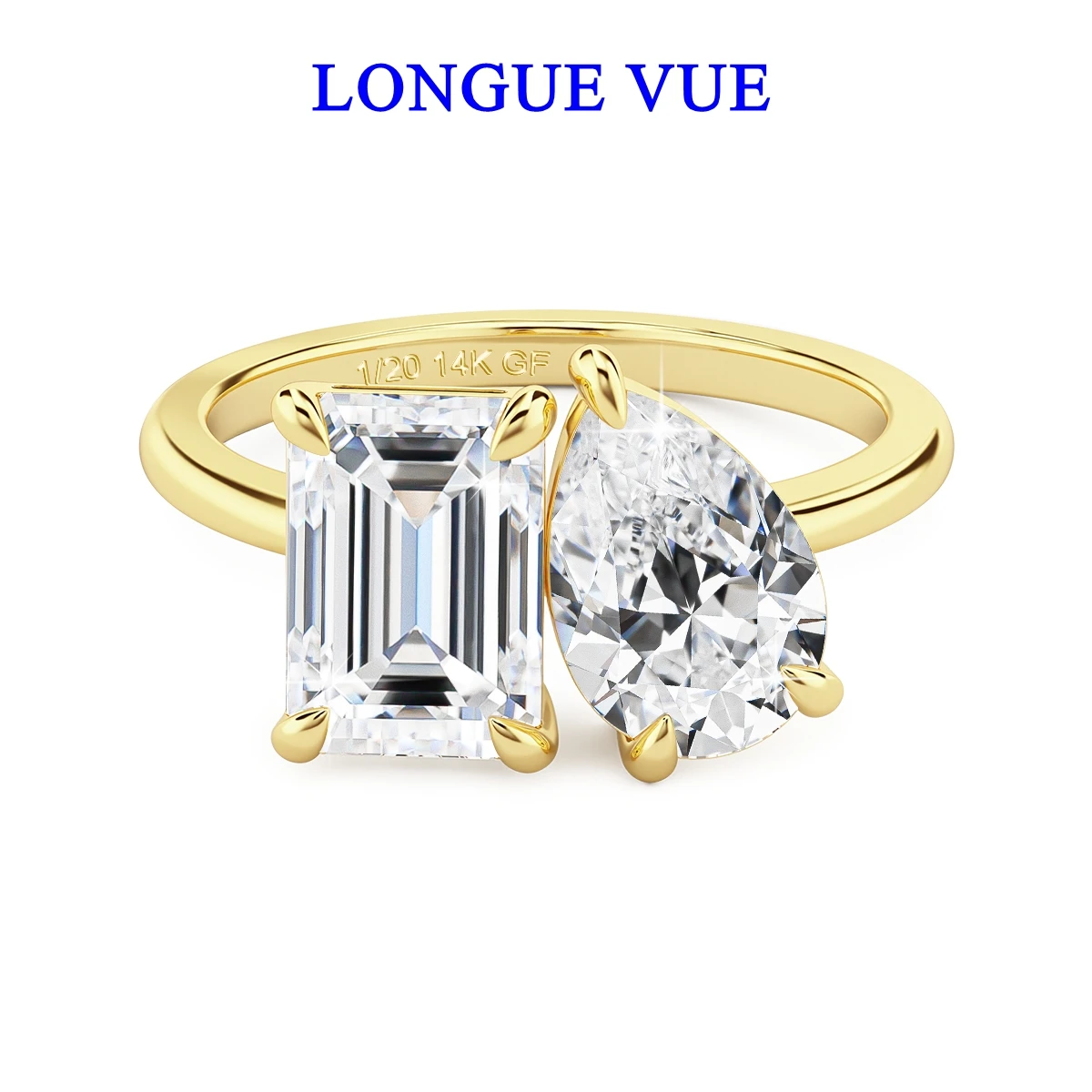 

3.5CTW Emerald Pear Cut Moissanite Rings for Women 14K Gold Filled Two Stone Diamond Ring Party Wedding Bands Jewelry Gift