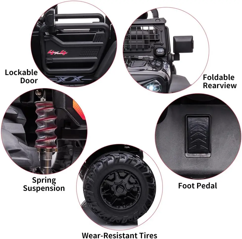 2人乗り子供用電動トラック、リモコン付き、24V 9Ah、20インチ大型シート、15.5インチホイール、LEDライトと音楽付き電動乗用車