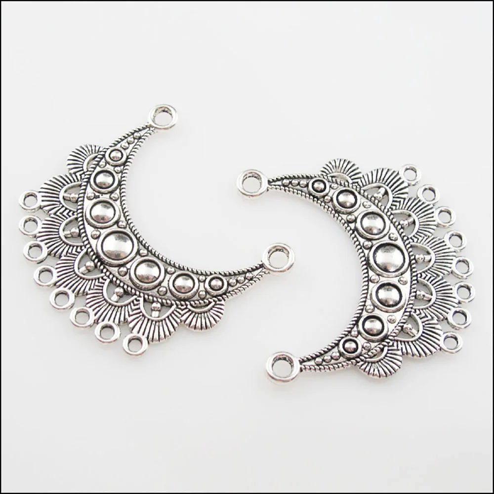 4Pcs Tibetan Silver Color 2-8 Moon Flower Charms Pendants Connectors 42x46mm