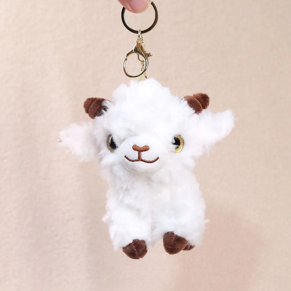 Kawaii Cartoon Standing Lamb Pendant Soft Curly Fur Keychain Fluffy Lamb Keyring Bag Pendant