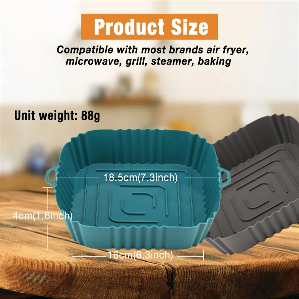 Silicone Air Fryer Baking Tray, Food Grade Reusable Silicone Baking Tray, Non-Stick, Heat Resistant, Suitable for Oven and Micro