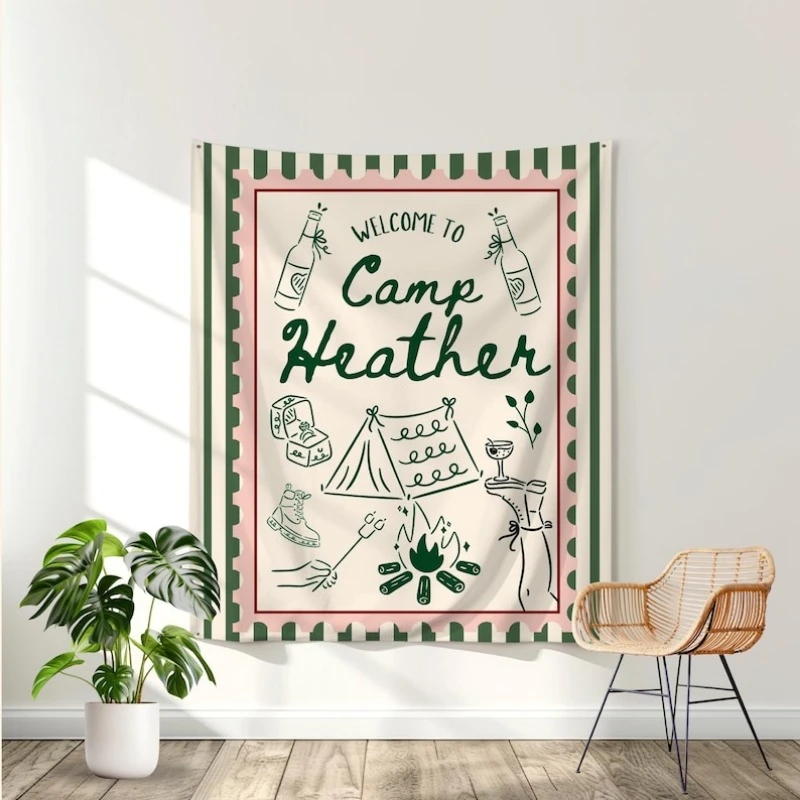 1pc Custom Camp Heather Bachelorette Camp Tapestry Retro Boho Camping Party Wall Hanging Decor for Bedroom Dorm Living Room