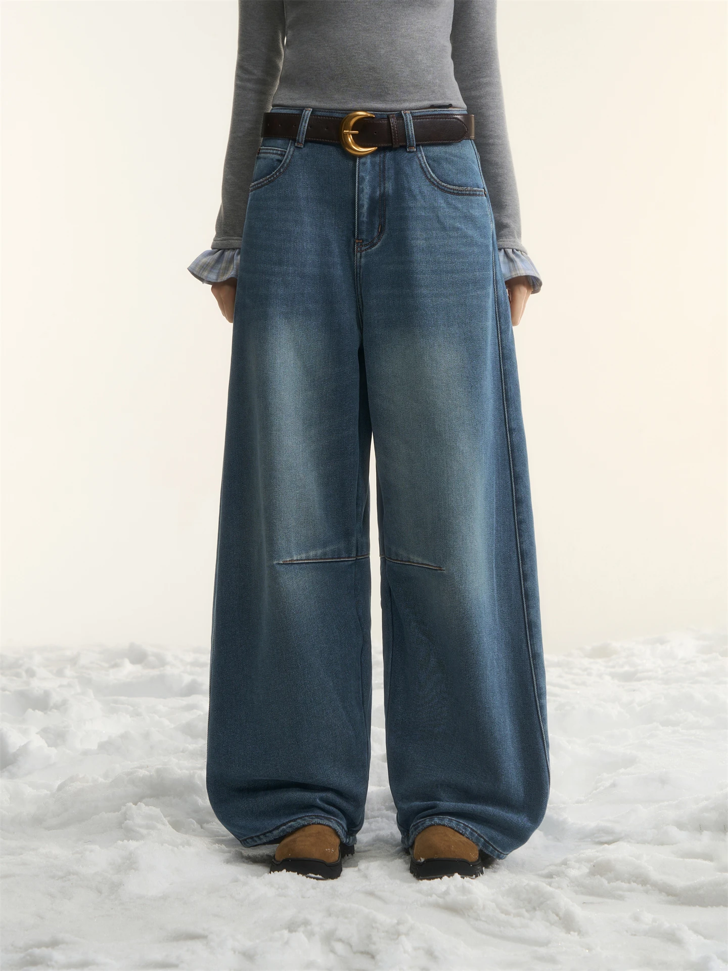 

Синие джинсовые брюки с флисовой подкладкой AsGony, повседневные, с высокой талией, из хлопковой ткани, на молнии, прямого кроя, длинные