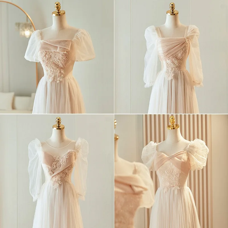 Champagne Bridesmaid Dress Floor Length A-line Long Prom Cocktail Gown Elegant Formal Bride Maid Dress Maid of Honor Dress