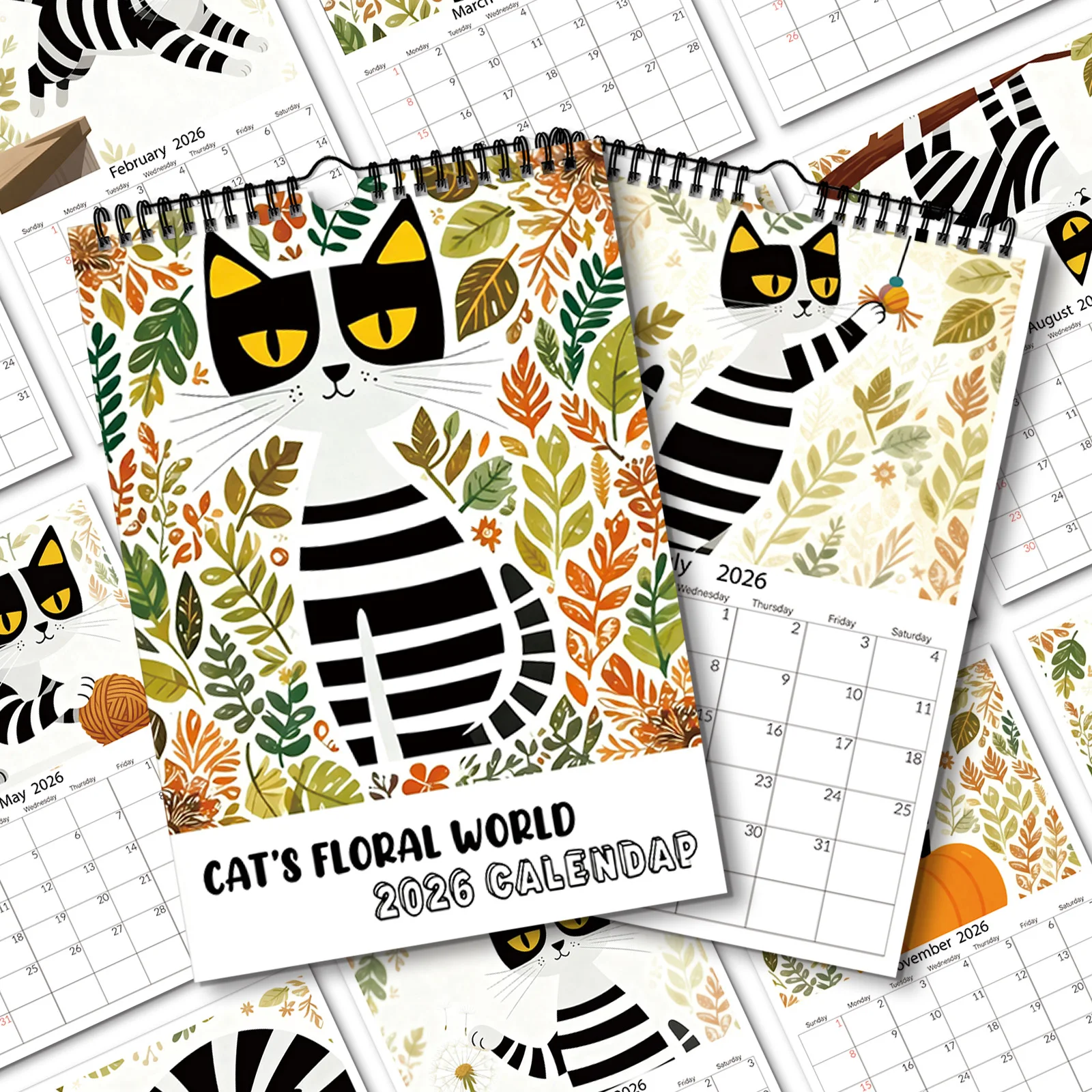 

1PC 2026 Wall Calendar, Abstract Cat DesignPerfect Birthday,New Year Gift, Monthly Planner for Home & Office Decor