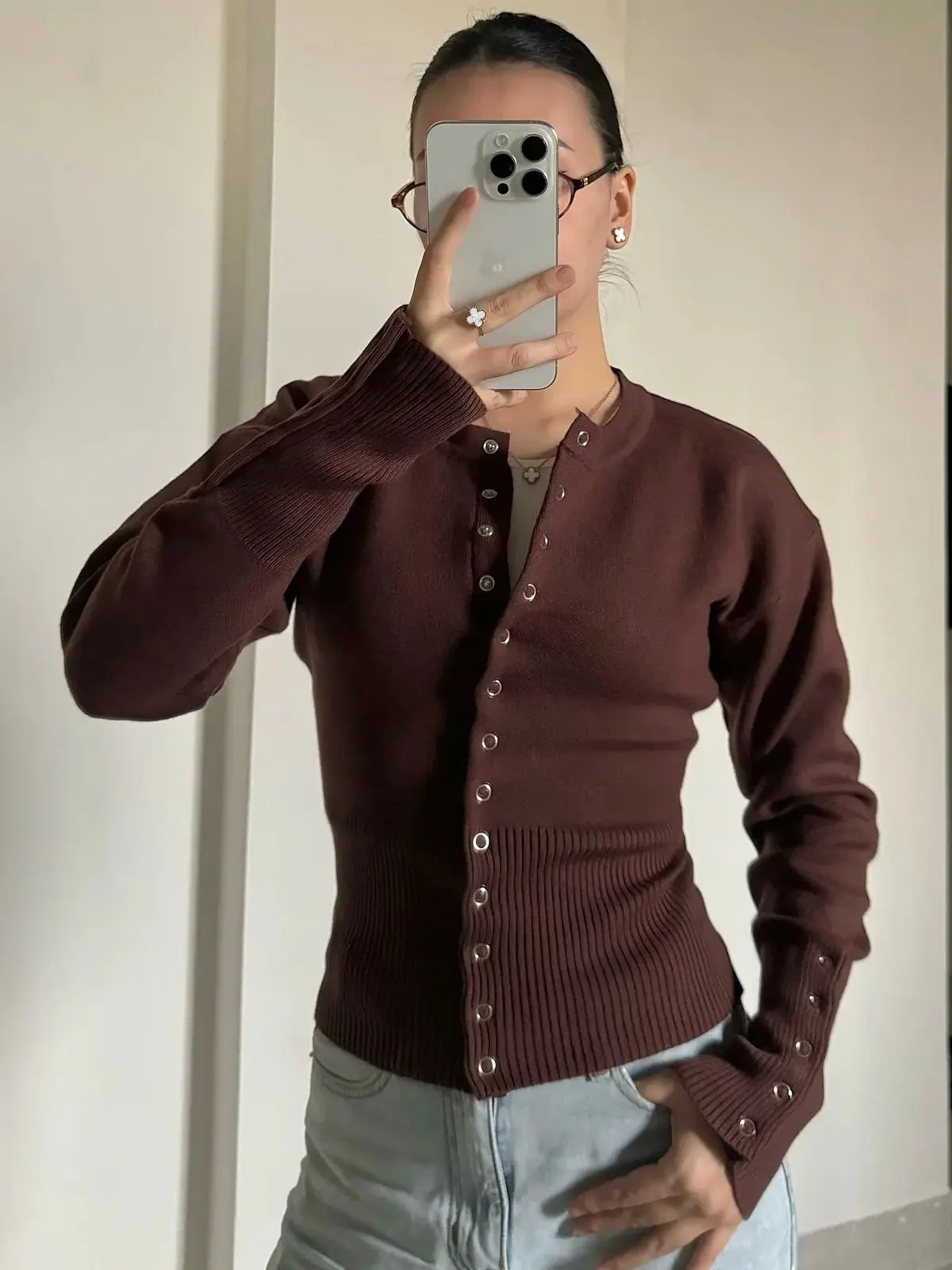 Cardigan pour Femme Coupe Slim Manches Longues Couleur Noir