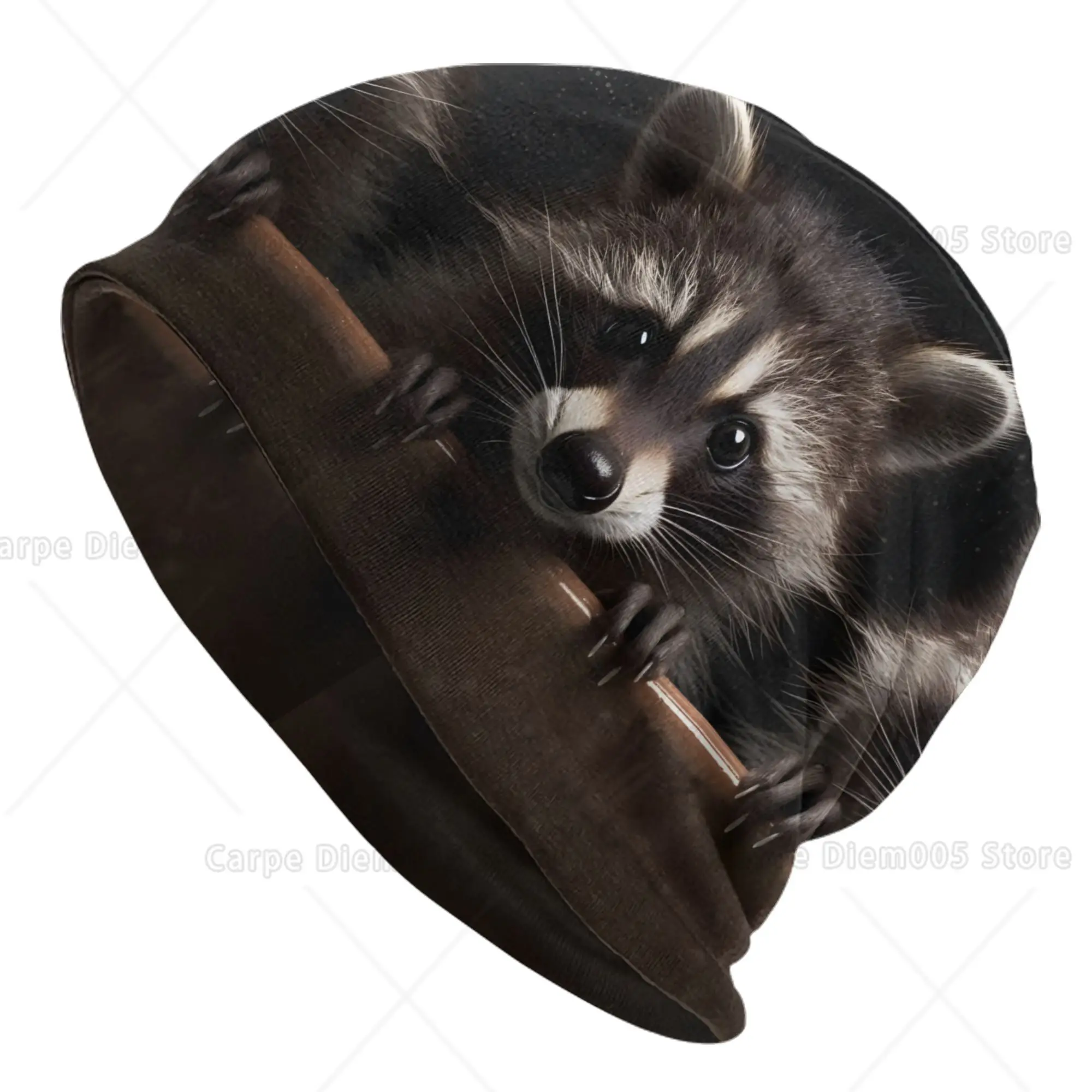 1-Pack Stylish Raccoon Bonnet Hat for Men Cozy Skull Cap with Adorable Raccoon Design Warm Novelty Beanie for Winter