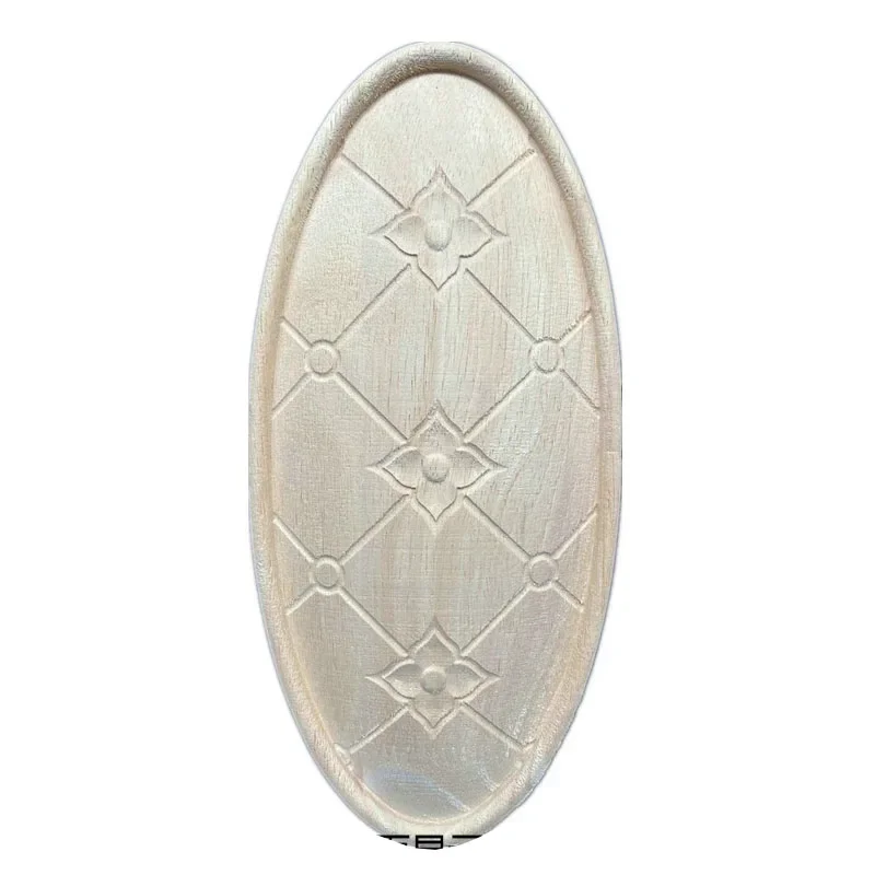 1PC 28cm Round Wood Applique Wood Decal Wood Mouldings Onlay Unpainted European Carving Long Floral Wooden Furniture Decoration