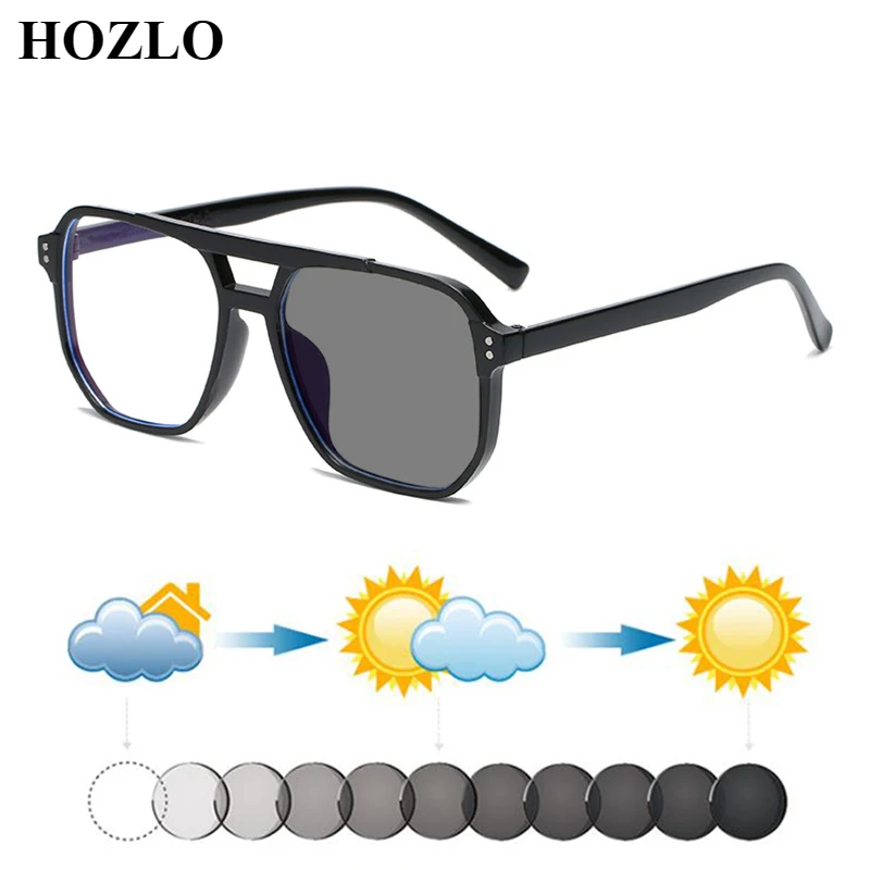 

Fashion Double Bridge Rivet Pilot Photochromic Myopia Glasses Women Men Retro Sun Automatic Discoloration Nearsighted Sunglasses