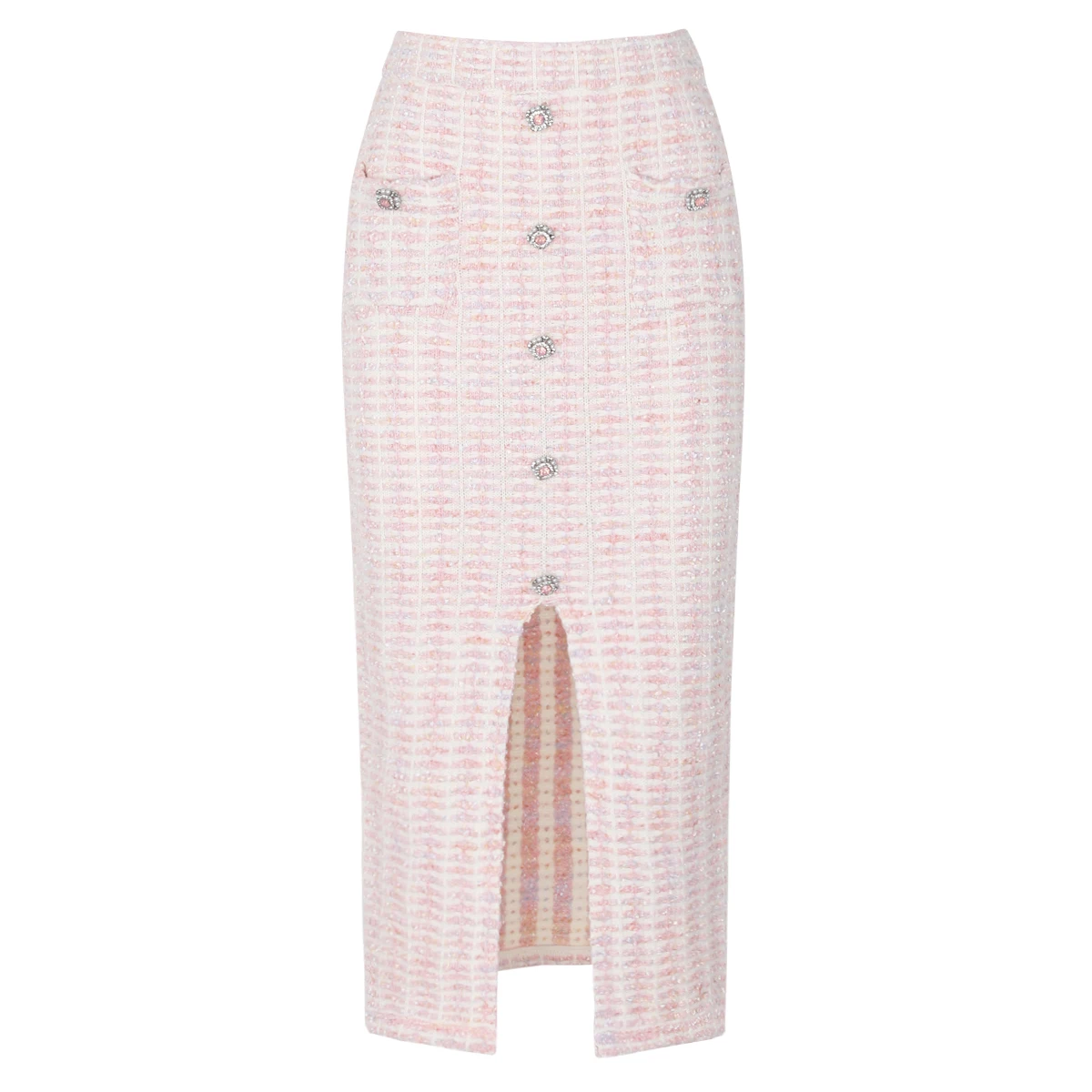 

25311 High-Quality Spring And Autumn New Style Women's Fashionable Commuting Fashion Nail Bead Knitted Hip Hugging Split Skirt