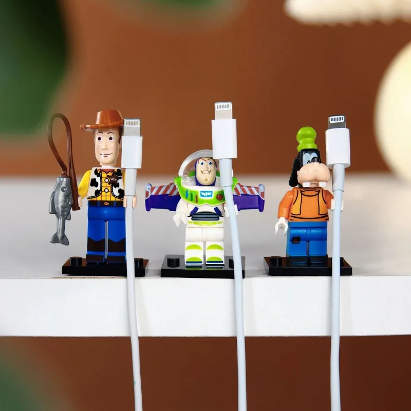 

Disney Anime Character Buzz Lightyear Desktop Organizer USB Cable Holder Cartoon Figurine Charging Cable DIY Installation Clip