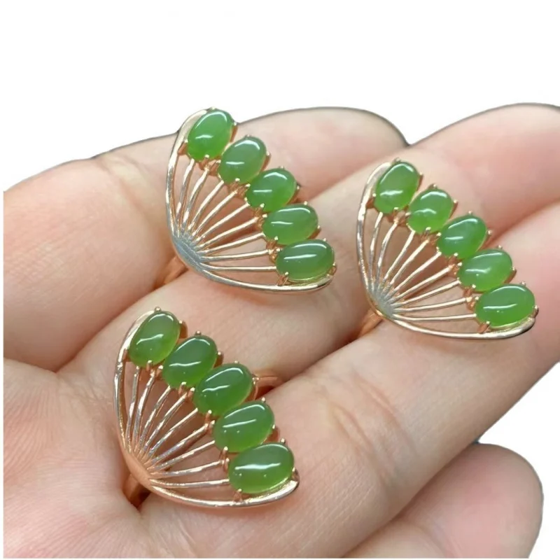 أنماط متعددة من حلقات Hetian Bi Jade مع ترصيع فضي S925 هدية للأقارب والأصدقاء