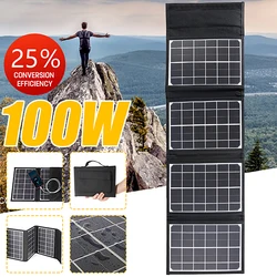 100W Foldable Solar Panel Support Fast Charge Portable 5V Dual USB Charger Port Solar Cell Charger for Phone Camping Hiking