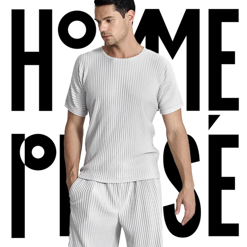 

Плиссированная оригинальная Мужская футболка с коротким рукавом, Повседневная универсальная модная мужская футболка с круглым вырезом, Мужская одежда, Новинка лета 2024