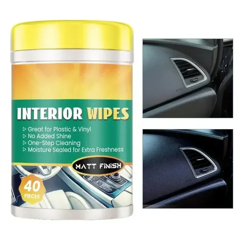40 pièces de lingettes nettoyantes pour intérieur de voiture, lingettes nettoyantes brillantes pour intérieur de voiture portables