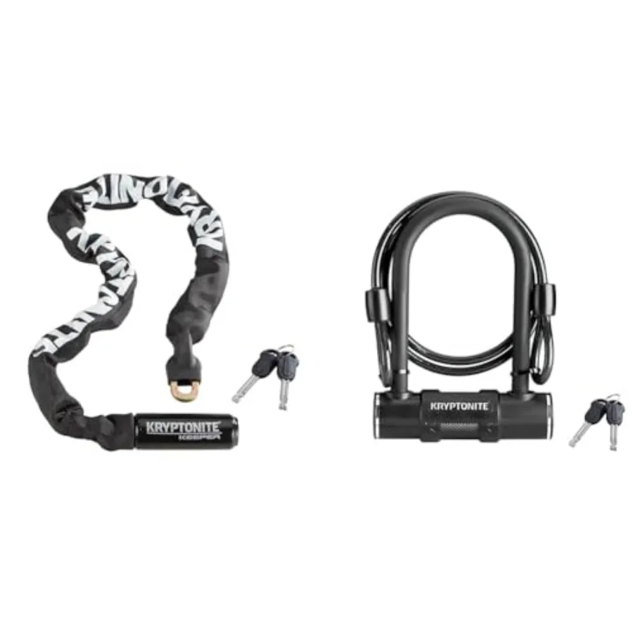 

Комплект велосипедных замков Kryptonite - стальной цепной замок 2,8 фута с ключами и U-образный замок с плетеным стальным тросом 4 фута для велосипедов, мотоциклов и скутеров