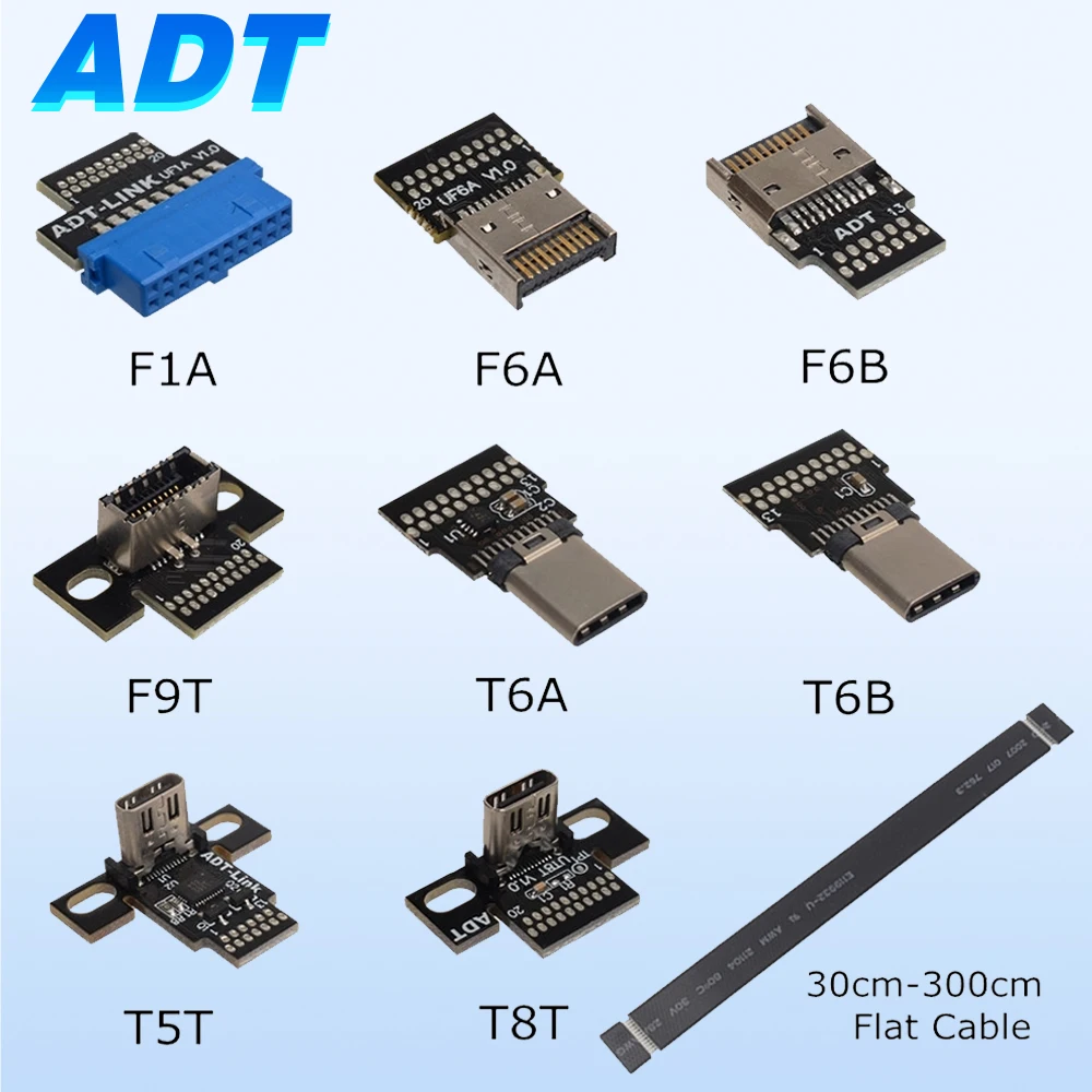 ADT-Link DIY Type C USB 3.1 TYPE-E Front Panel Socket Connector USB 3.0 19Pin to E Type 20Pin Header Extension Cable Adapter