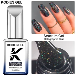 KODIES GEL Holographic Rubber Base Gel Nail Polish 15ML Sparkle Glitter Semi Permanent UV/LED Laser Black Gummy Base Gel Varnish