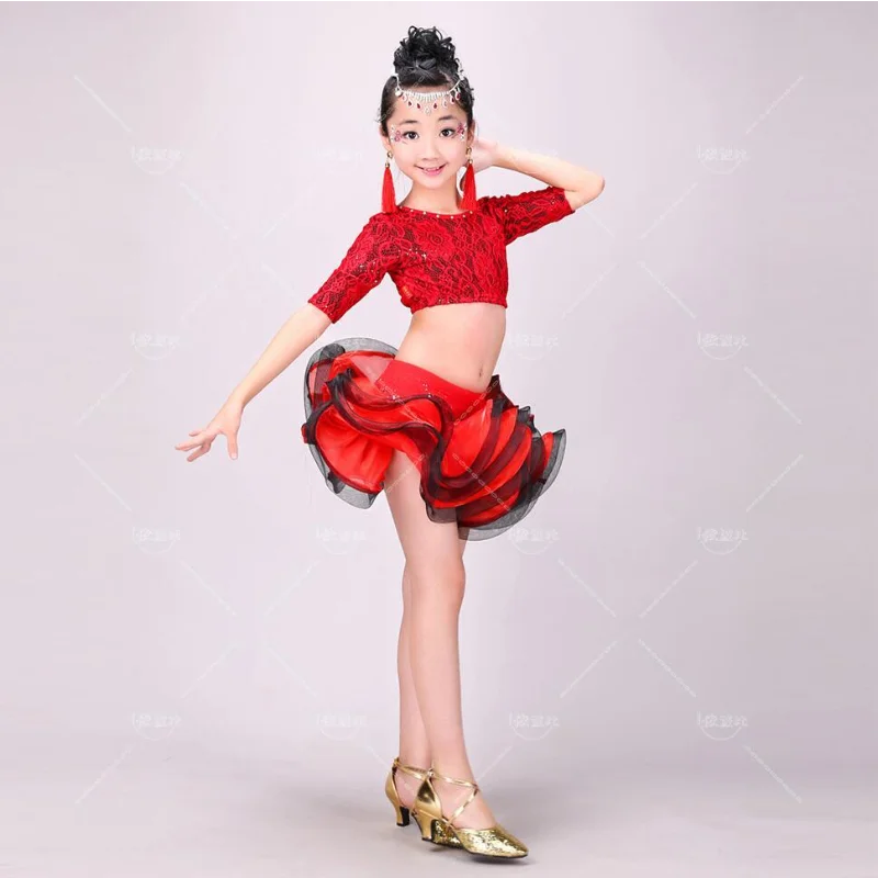 Vestido dança latina para meninas, salão de baile, tango, miúdos competição moderna roupa palco, traje dança latina infantil, dancewear, novo verão