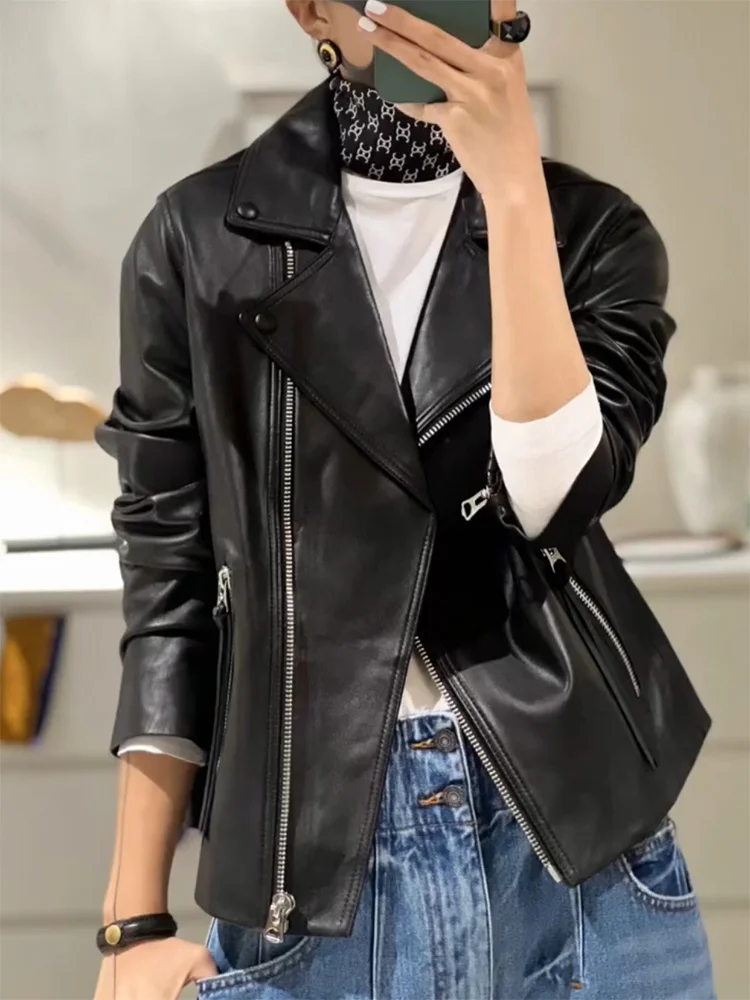 

Genuine Leather Women's Short 2023 Spring and Autumn New Haining Slim Fit Sheepskin Leather Jacket