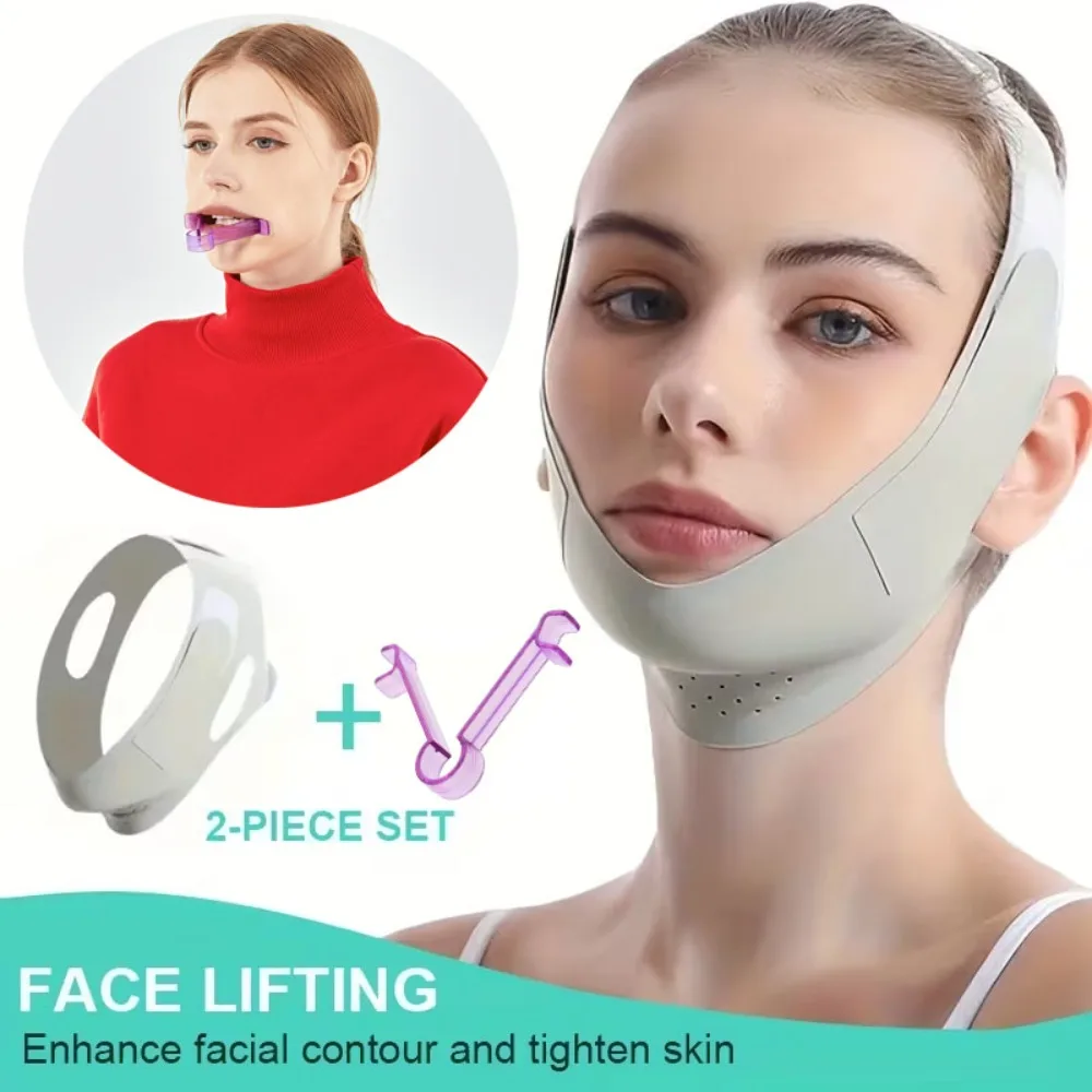 2Pcs Facial Lifting Straps Jaw Exercise Equipment Double Chin Reducer V Shaped Tightening Face Strap Facial Exerciser Jawline