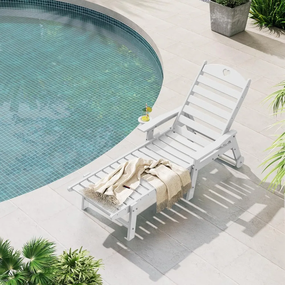 

Adjustable Outdoor Chair Sun Loungers with handrail, Wheels & Cupholder for Patio, Lawn, Garden, Poolside, Sun Loungers