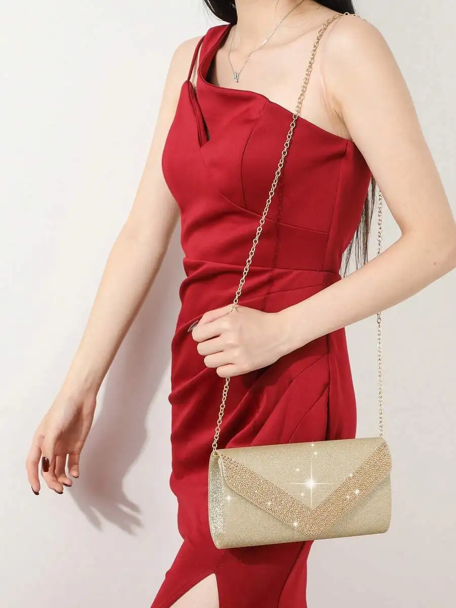 

Rhinestone Envelope Clutch Bag With Chain Strap For Evening Party Wedding