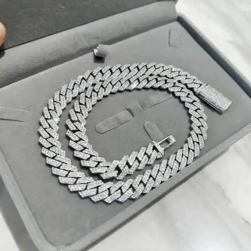 

Hop Iced Out Vvs Moissanite Miami Gold Cuban Link Chain Solid 925 Sterling Silver 12mm Cuban Chain for Men