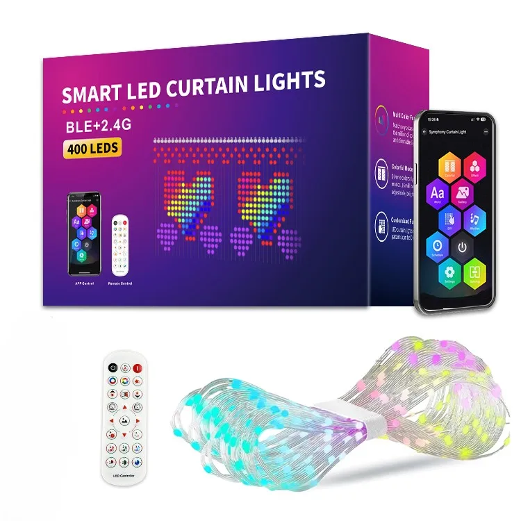 

Smart APP Control RGB Curtain Lights 16 Million Colors DIY Fairy IP65 LED String Holiday/Party Window Decor