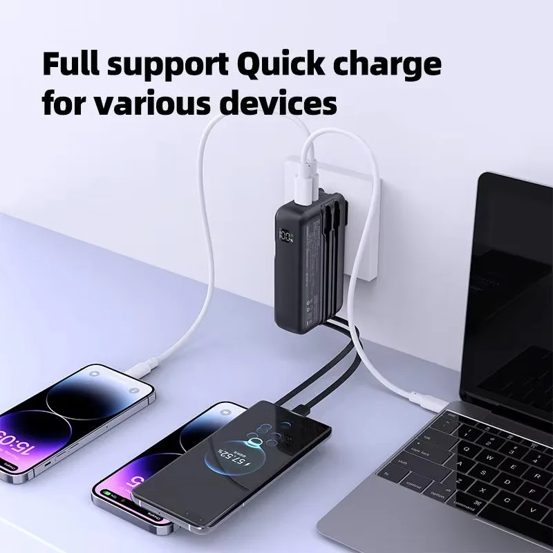 20000mah 10000mah Power bank for laptop with cable and different plugs and build in 2 cables for iphone series and Android