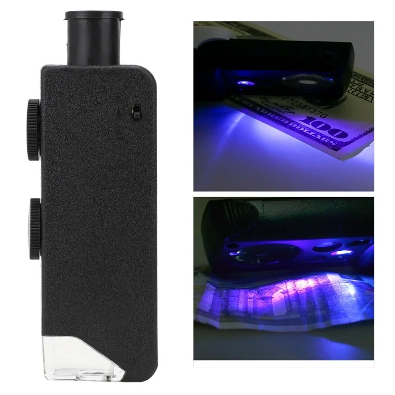 

60-100X Adjustable Portable Pocket LED Microscope Mini Magnifier Loupe Magnifying Glass For Observing