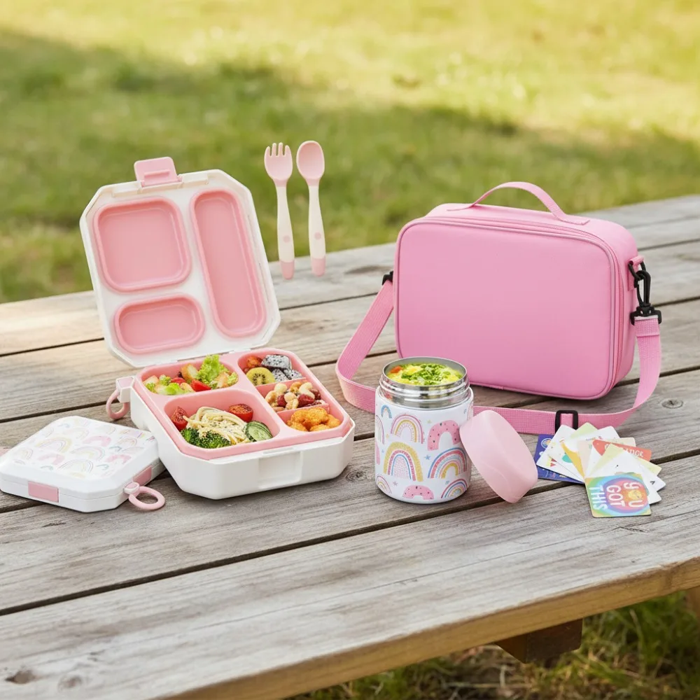 

Детский ланч-бокс Bento с термобанкой на 12 унций, герметичным контейнером для еды, изолированной сумкой для школы