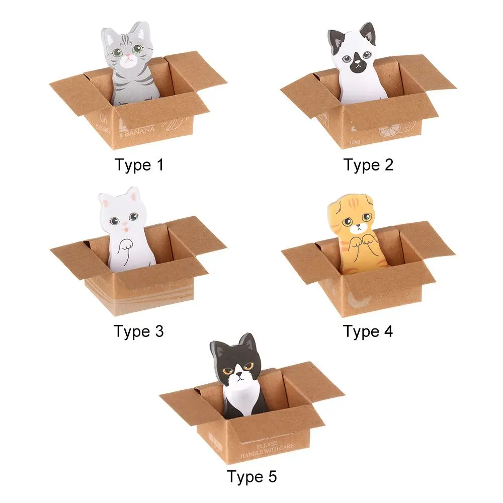 Creative Cartoon Cat Sticky Notes Self-adhesive Stationery Stickers Funny Bookmark Kitten In Box Memo Pad Scrapbooking Decor